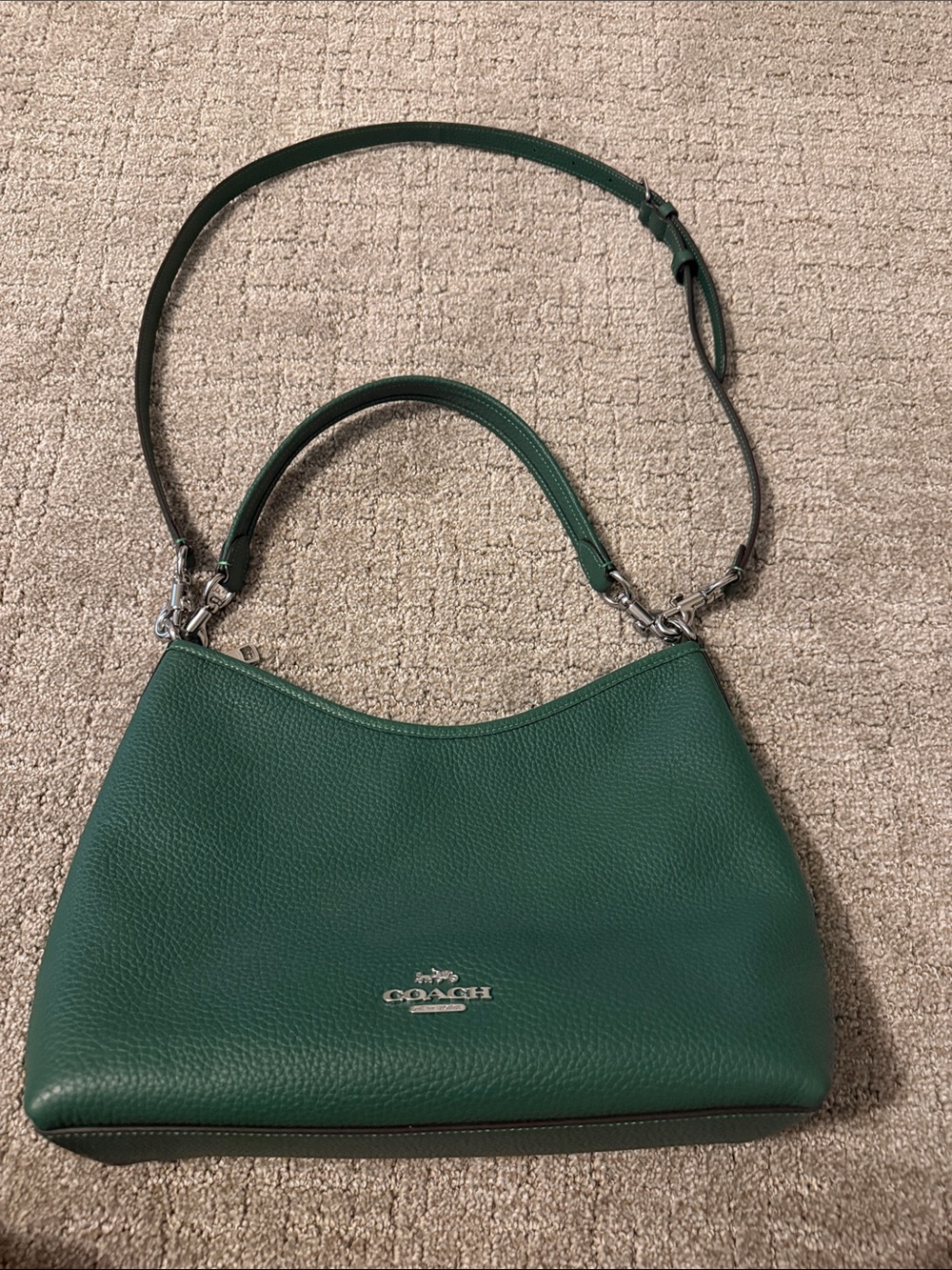 Coach Green Pebbled Leather Shoulder Bag with Removable Strap